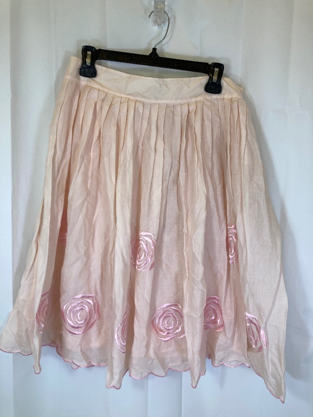 Banana Republic Skirt Sz 8 Pink Embroidered Floral Pleated Spring 2006
